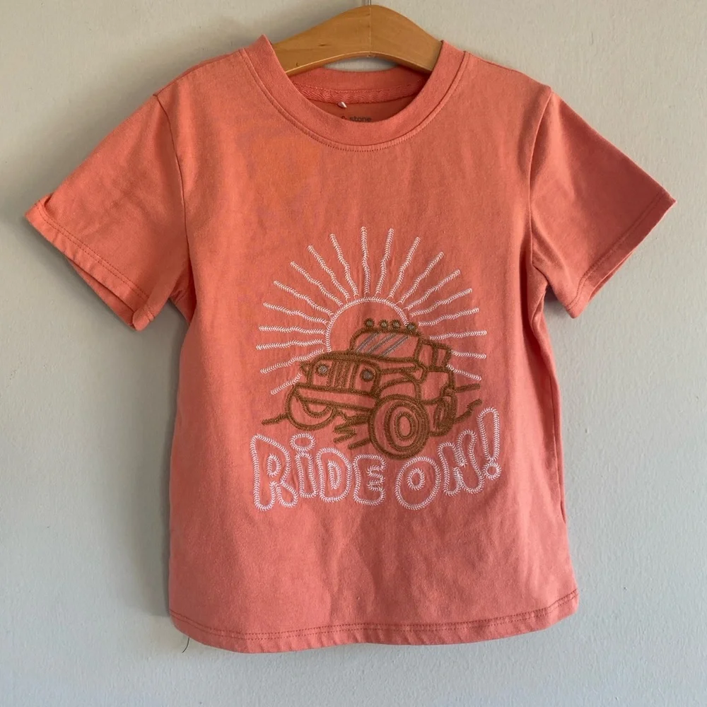 Stitch & Stone salmon pink baby tee with Jeep /truck design